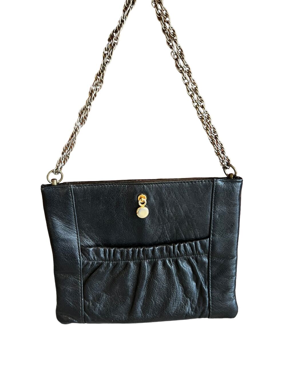 Vintage 60 Ande Square Black Leather Purse Chain Detail